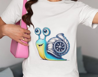 Funny Turbo Snail Racing T-Shirt-Cute Cartoon Turbocharger Snail Design for Car Enthusiasts Top,Gearheads, Racing Fans-Unisex Graphic Tee