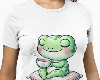Cozy Frog Tea Lover T-Shirt - Cute Unisex Graphic Tee with Relaxing Frog Design, Perfect Shirt Gift for Tea Enthusiasts & Animal Lovers
