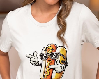 Cool Hot Dog T-Shirt - Funny Food Lover Graphic Tee - Unisex Hot Dog Character Shirt - Quirky Summer BBQ Outfit - Pun Lover Top Gift