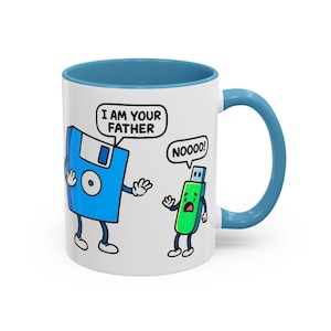 Floppy Disk to USB I Am Your Father Mug - Funny Tech Geek Computer Joke Coffee Cup, Programmer Gift, Nerd Humor Retro Meme, Retro Gamer Gift