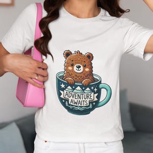 Adventure Awaits Bear T-Shirt - Cute Wilderness Graphic Tee, Nature Lover Gift Shirt, Cozy Forest Animal Top, Unisex Outdoor Design