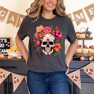 Dia de los Muertos T-shirt,Sugar Skull Flowers Unisex,Cute Colorful Day of the Dead, Mexican TShirt, Halloween Shirt Costume, 2024 Sugar Tee