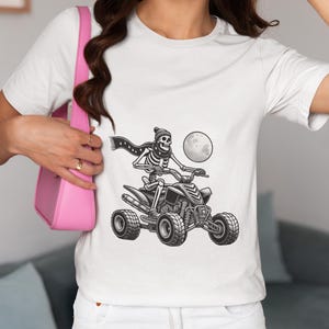 Unisex Skeleton ATV Rider Novelty T-Shirt, Unique Skull Riding Quad Tee Design, Off-Road Enthusiast Top Gift, Biker Adventure Graphic Shirt