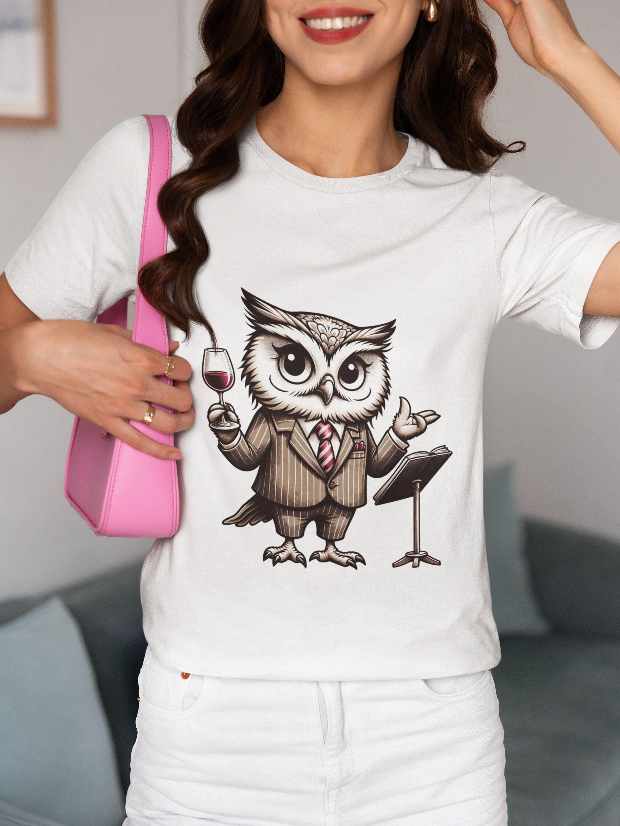 Unique Unisex Owl Sommelier T-Shirt | Classy Animal Lover Gift | Vintage-Inspired, Wine and Literatu