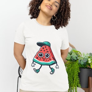 Fun Cartoon Watermelon Slice T-Shirt-Cute Summer Fruit Character Tee for Kids & Adults, Colorful Watermelon Lover Gift, Unique Graphic Shirt