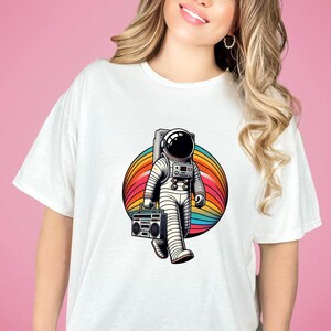 Astronaut with Boombox T-Shirt - Unisex Space Suit and Helmet Shirt Design - Vintage Music Style DTG Print - Cool Tee Top for Men and Women