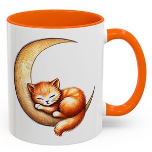 Cute Sleeping Cat on Moon Mug, Cozy Night Sky Coffee Cup, Dreamy Feline Illustration, Celestial Kitten Gift, Whimsical Moon & Stars Art