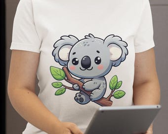 Cartoon Koala Unisex T-Shirt | Cute Koala Clinging to Branch Graphic Tee | Perfect Gift for Animal Lovers | Nature-Inspired Unique Design