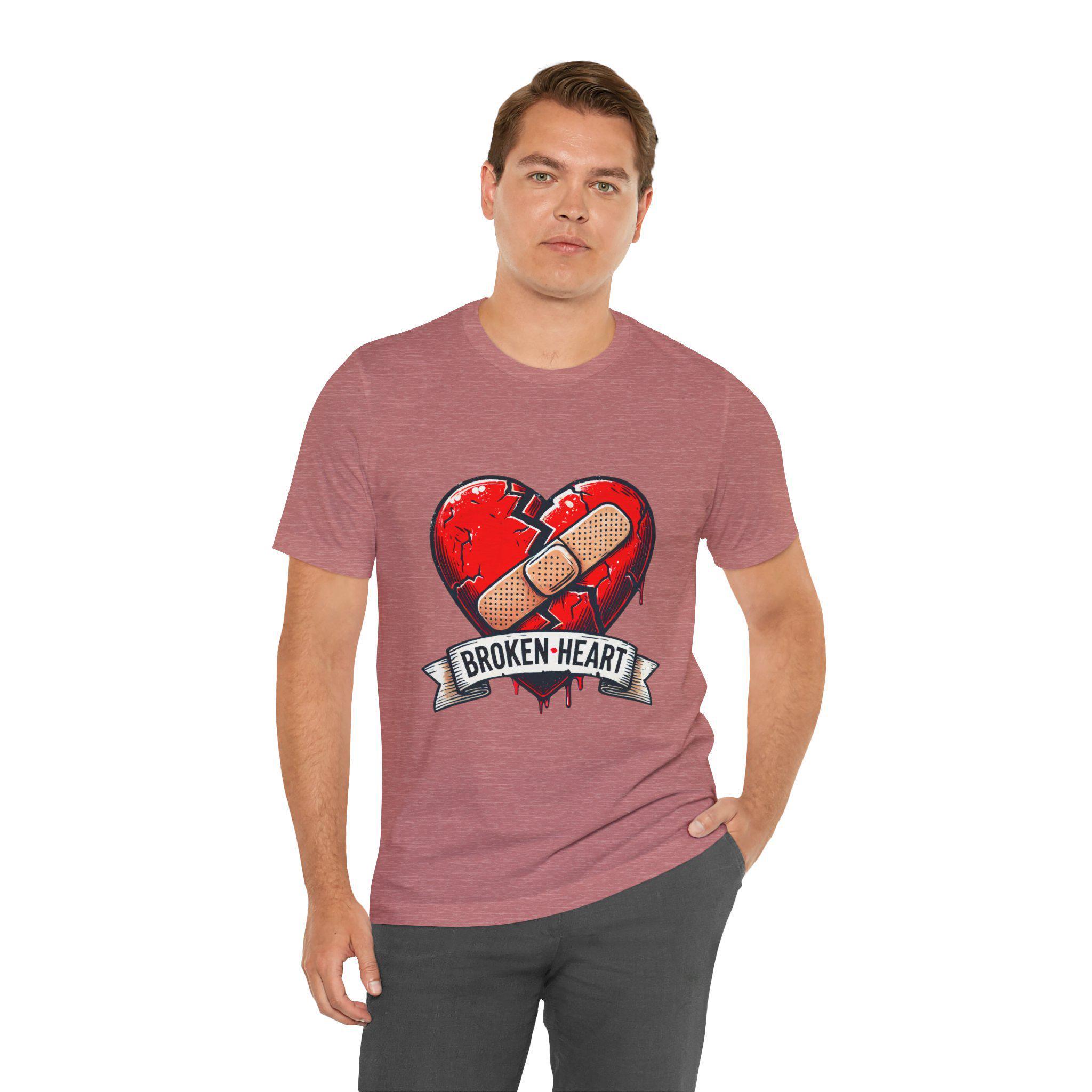 Broken Heart Graphic Novelty Tee With Bandage, Unisex T-shirt for