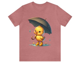 【CPGN STUDIO】Rain Duck Embroidery Short Sleeve T-shirt Cute Duckling Rain Gear T-shirt - Unisex Yellow Duck With