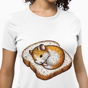 Hamster on Toast T-Shirt, Cute Animal Graphic Tee, Funny Food and Pet Design, Adorable Kawaii Hamster Shirt, Unisex Gift for Animal Lovers