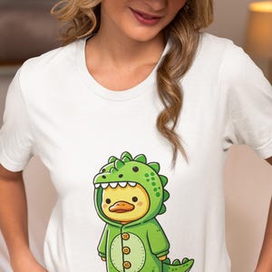 Duck in Dinosaur Costume Unisex T-Shirt, Funny Animal Costume Novelty Tee for Duck & Dino Lovers,Cute Shirt Gift for Halloween,Top Gift Idea