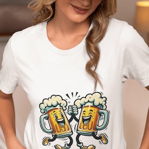 Cheers & Beers Unisex T-Shirt - Funny Beer Mugs Toasting, Party Beer Lovers Tee, Gift for Him and Her, Casual Pub Crawl Graphic Shirt