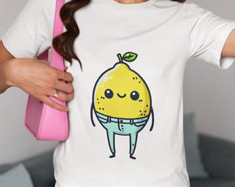 Lemon T-Shirt - Cute Lemon with Leaf, Whimsical Lemon Graphic Tee, Funny Lemon Fruit Shirt, Unique Unisex Lemon, Summer Lemon Novelty Top