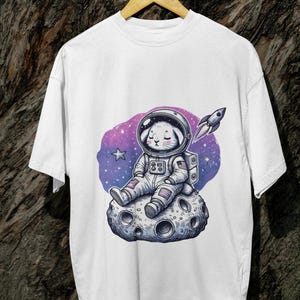 Cute Astronaut Bunny T-Shirt - Adorable Space Rabbit Graphic Tee - Kawaii Cosmic Moon Bunny Shirt - Fantasy Galaxy Unisex Top Gift Idea