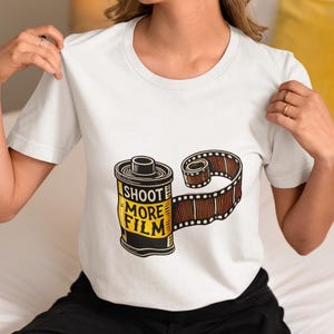 Shoot More Film T-Shirt - Retro Photography Graphic Tee,Analog Film Lover Design,Unisex Vintage Camera Shirt,Perfect Gift for Photographers
