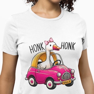 Funny Goose Driving T-Shirt - Silly Honk Honk Meme Tee - Cute Goose in Toy Car Shirt - Unisex Farm Animal Top Gift -Quirky Aesthetic Apparel
