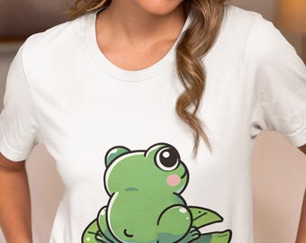 Frog Sitting on Lily Pad Unisex T-Shirt, Amphibian Novelty Tee Design, Nature Lover Shrt Gift, Whimsical Frog Print Top for Frog Enthusiasts