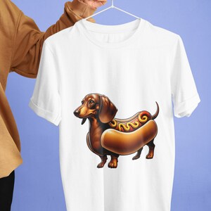 Funny Dachshund Hot Dog Unisex T-Shirt | Cartoon Wiener Dog Foodie Tee | Unique Sausage Dog Lover Gift | Casual Novelty Shirt for All