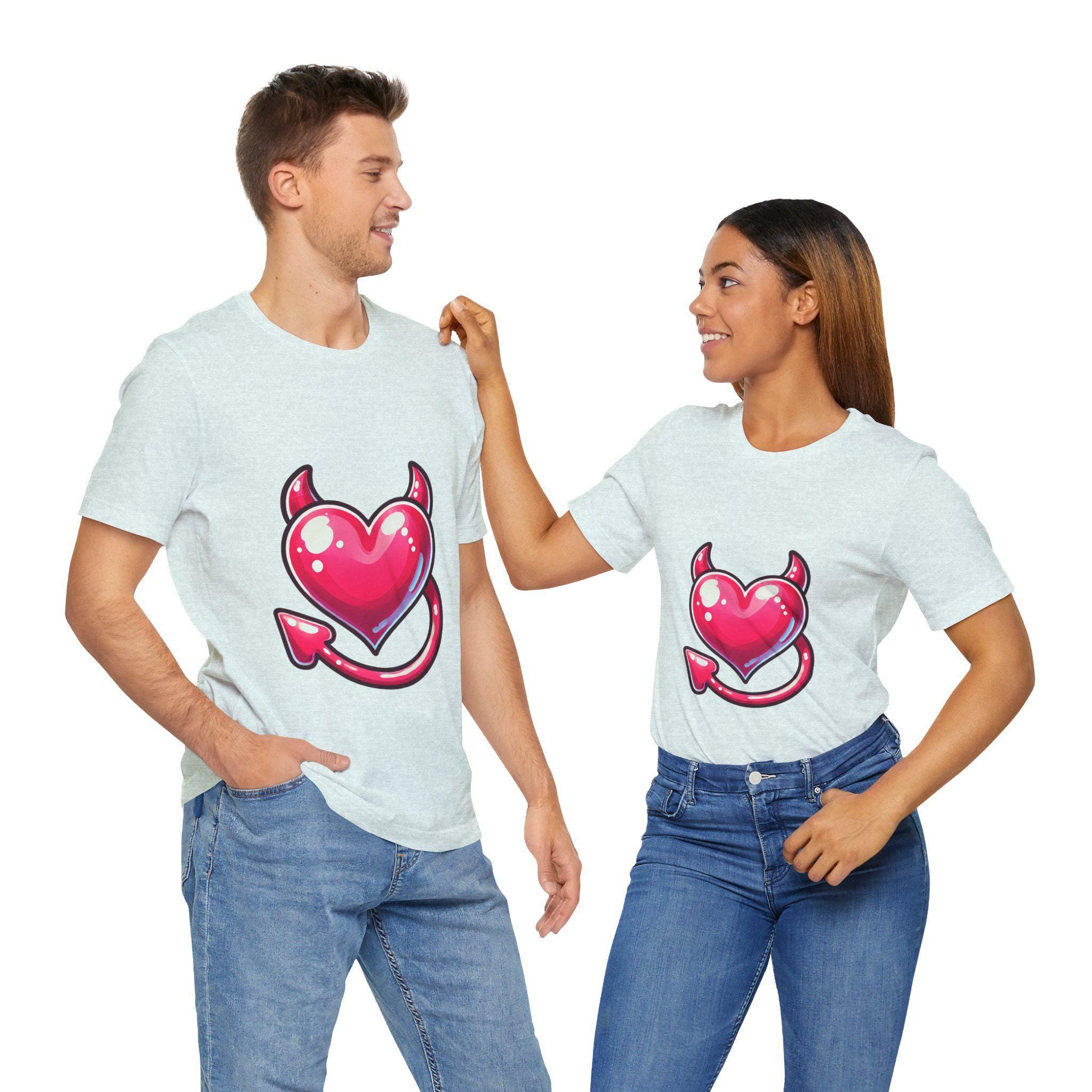 Devil Heart T-shirt - Cute Devil Horns and Tail, Valentine Love