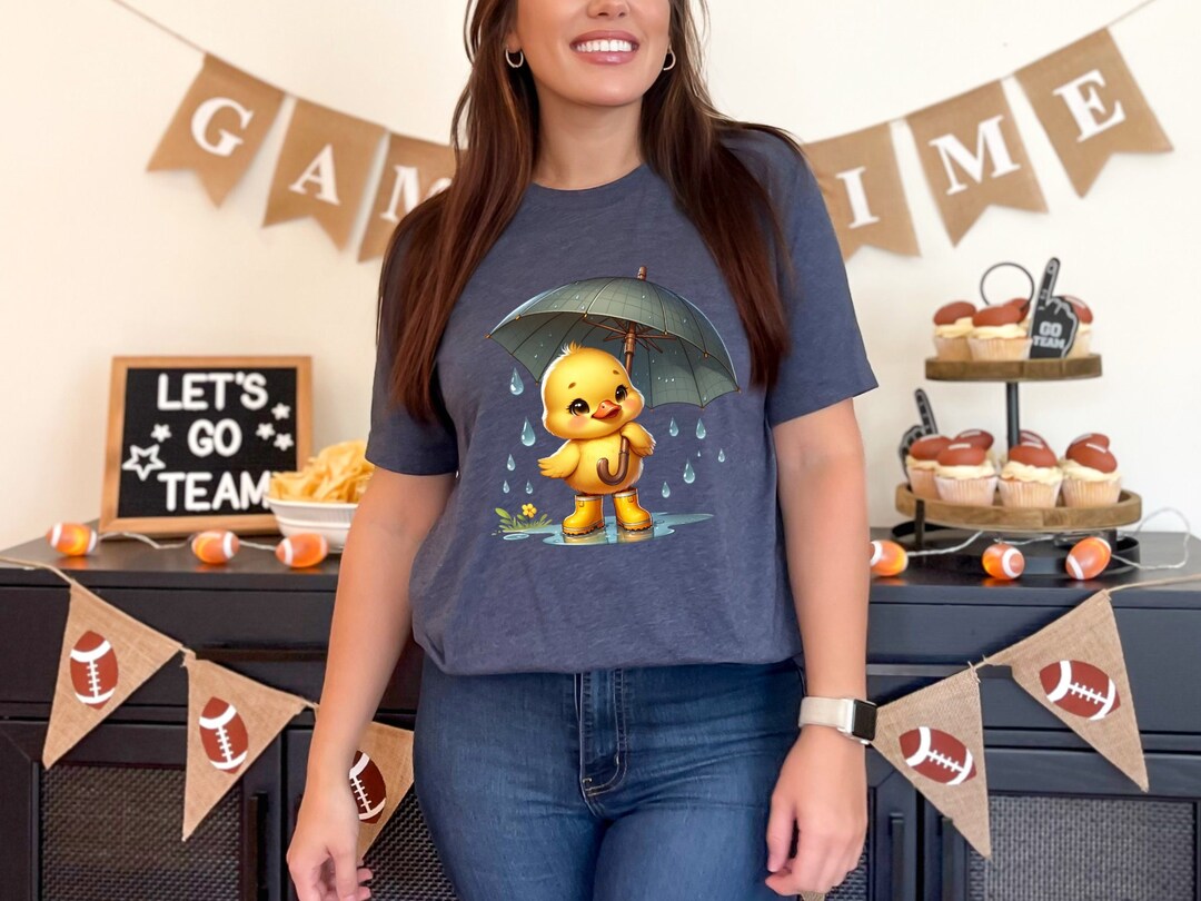 Cute Duckling Rain Gear T-shirt Unisex Yellow Duck With Umbrella ...