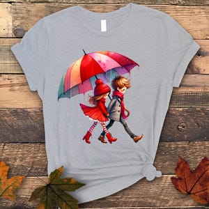Valentine&#39;s Day Cartoon Couple T-Shirt - Boy & Girl Under Umbrella - Unisex Love Shirt - DTG Printed Romantic Tee Top Gift Idea For Her/Him
