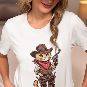 Meowdy Cowboy Cat Unisex T-Shirt, Vintage Western Cowboy Kitten, Quirky Cat Lover Novelty Tee, Unique Animal Top Gift Apparel for Him/Her