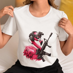 Unique Military Flamingo Tee - Tactical Bird Shirt - Unisex Commando Flamingo Top - Special Forces Flamingo Apparel - Gift for Soldier