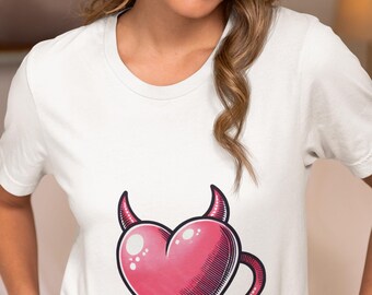 Unique Devil Heart Novelty T-shirt With Horns & Tail, Unisex
