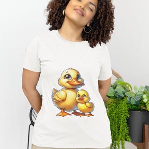 Adorable Duckling Duo Unisex T-Shirt | Cute Mother Duck and Baby Cartoon Print | Animal Lover Casual Wear | Soft Cotton Tee Top Gift