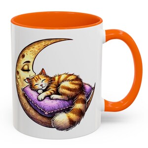 Cute Sleeping Cat Moon Mug - Cozy Night Sky Coffee/Tea Cup - Fantasy Celestial Art - Dreamy Kitty Gift - Moon and Stars Lover Drinkware
