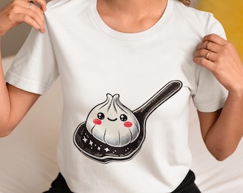 Kawaii Dumpling T-Shirt, Cute Dumpling on Spoon Tee, Funny Food Lover Gift, Adorable Asian Food Graphic Top, Whimsical Dumpling Lover Shirt