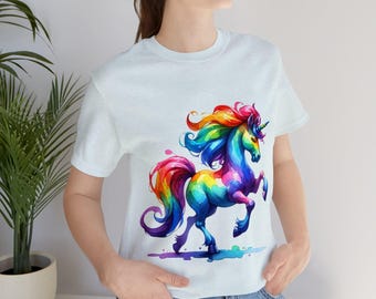 21SS Magic Unicorn Tee マジックユニコーン 半袖Tシャツ Magical Rainbow Unicorn Watercolor T-shirt | Unisex Artistic