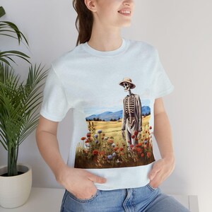 Bohemian Wildflowers Field Skull T-Shirt | Unique Unisex Skeleton Tee | Cool Vintage Boho Grunge Style|Vintage Hipster Streetwear Top Shirt