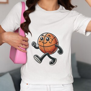 Unisex T-Shirt with Cute Basketball Character, Happy Ball Novelty Tee for Sports Lovers, Fun Athletic Apparel Shirt Gift, Playful Sports Top