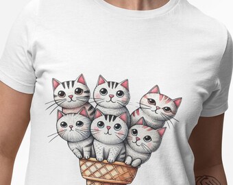 Cute Kittens in Ice Cream Cone Unisex T-Shirt, Funny Cat Graphic Novelty Tee, Kitty Lover Shirt, Adorable Pet Gift,Trendy Feline Apparel Top