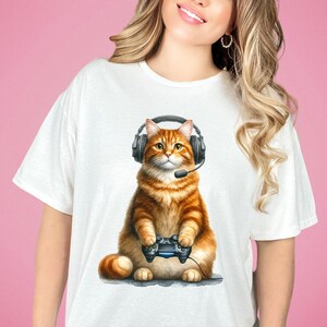 Cool Gaming Cat T-Shirt - Unisex DTG Print Shirt, Gamer Kitty with Headset Design, Unique Video Game Lover Tee, Fun Cat Gamer Apparel