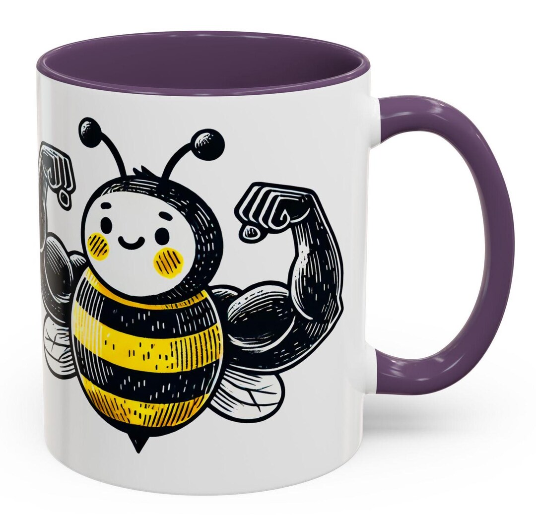 Strong Bee Mug, Funny Buff Bee Coffee Cup, Cute Muscular Bee Fitness ...
