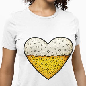 I Love Beer Heart T-Shirt, Funny Foam Beer Glass Heart Design Tee, Hoppy Valentines Day Shirt for Craft Beer Lovers, Brewers & Pub Fans Top