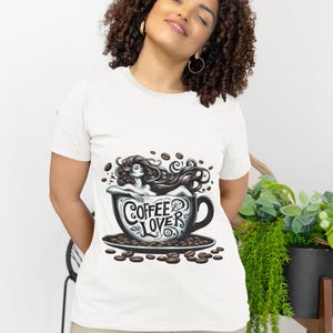 Enchanting Coffee Lover&#39;s Dream T-Shirt: Woman Merged with Aromatic Brew, Unique Gift for Coffee Enthusiasts, Stylish Unisex Cotton Tee Top