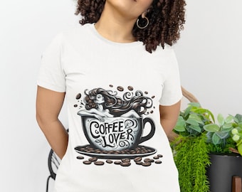 Enchanting Coffee Lover's Dream T-Shirt: Woman Merged with Aromatic Brew, Unique Gift for Coffee Enthusiasts, Stylish Unisex Cotton Tee Top