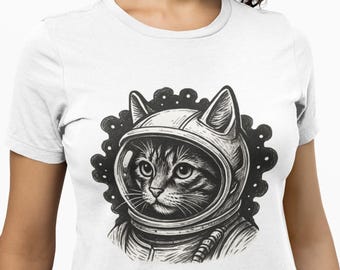 Astronaut Cat T-Shirt, Space Cat Graphic Tee for Cat Lovers, Funny Sci-Fi Cosmic Kitty Shirt, Cool Galaxy Cat Gift for Men & Women Top