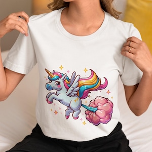 Unisex Farting Unicorn T-Shirt | Magic Flying Unicorn with Rainbow Mane | Cute Fantasy Animal Tee Top | Perfect for Casual Wear & Gift