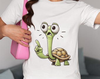 Funny Cartoon Turtle T-Shirt, Turtle Print Novelty Shirt, Quirky Lover Top Gift Idea, Unique Animal Graphic Tee for Nature Enthusiasts