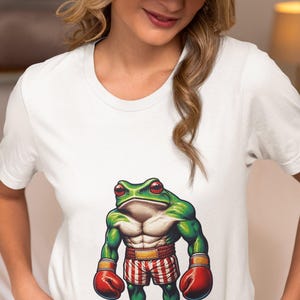 Muscled Boxing Frog T-Shirt | Unisex Fitness Tee | Funny Cartoon Animal Gym Top Shirt | Unique Gift for Boxing Lovers | Cool Workout Apparel