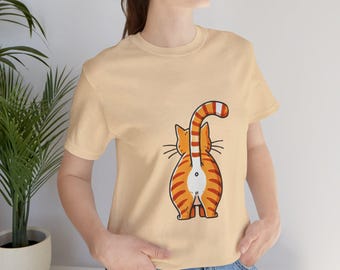 Funny Orange Tabby Cat Butt Unisex T-Shirt | Cute and Hilarious Cat Lover Tee | Perfect Gag Shirt Gift for Cat Enthusiasts, Novelty Top
