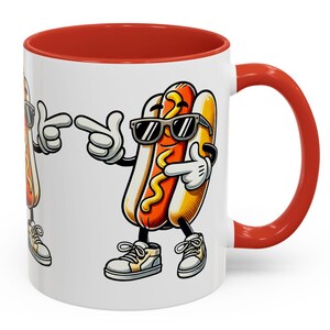 Funny Hot Dog Mug with Cool Cartoon Characters, Retro Street Style Food Art Coffee Cup, Hilarious Gift for Foodies, Grill Masters&Humor Fans