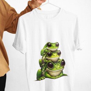 Whimsical Stacked Frogs T-Shirt | Unisex Tee Top | Comical Pyramid Frog Illustration Shirt | Unique Animal Art Tee for Frog Lovers Gift
