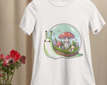Enchanted Forest Snail T-Shirt | Unisex Graphic Tee | Whimsical Mushroom & Crystal Design | Nature Lover Gift | Soft Cotton | All Sizes Top