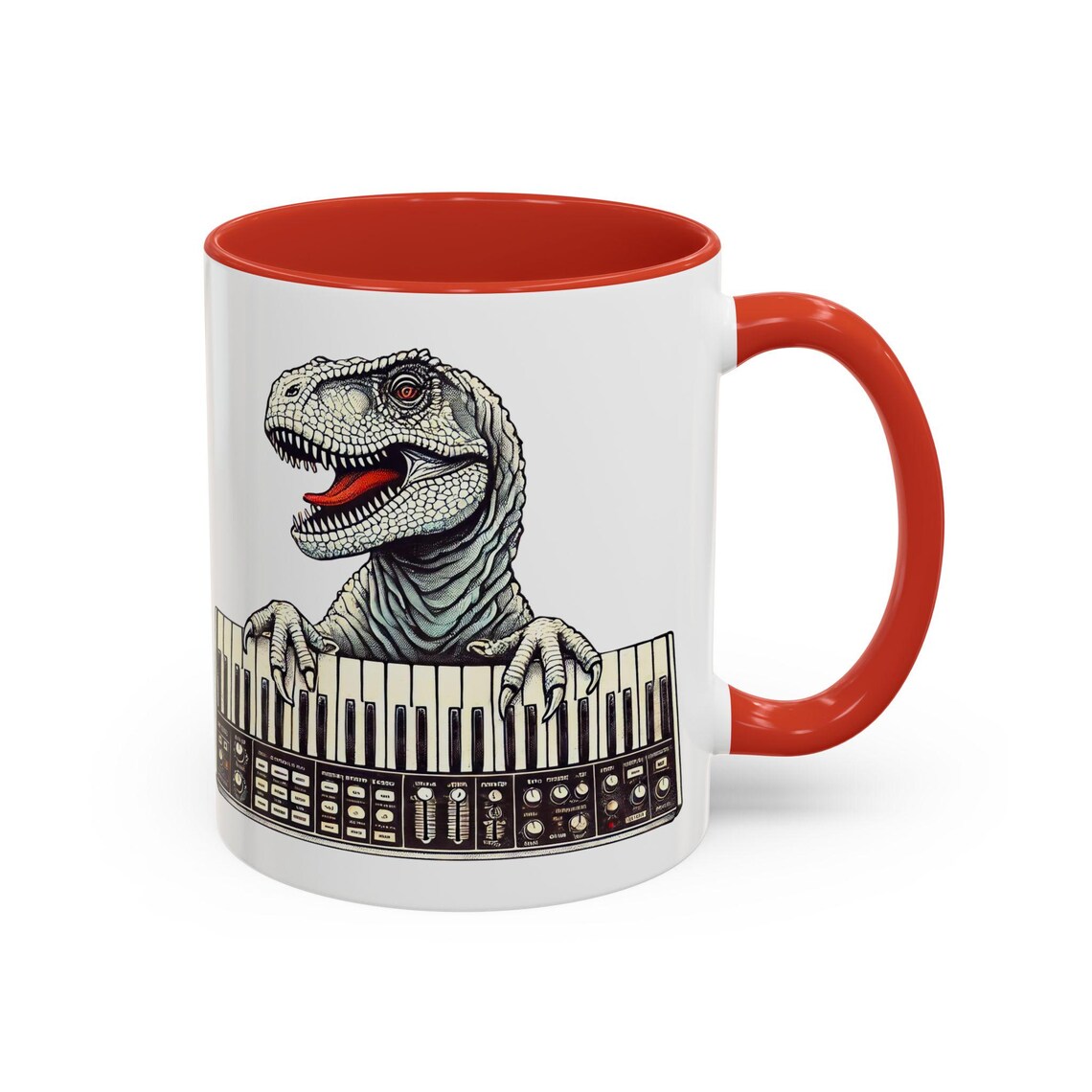 Synthesizer Raptor Mug - Retro Dinosaur Keyboard Art - Funny Music ...